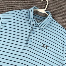 Under Armour Playoff Polo Shirt Mens Large Blue Striped Short Sleeve Golf Casual