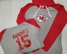 40130 Mens Kansas City Chiefs PATRICK MAHOMES Hooded L/S Shirt Gray/Red