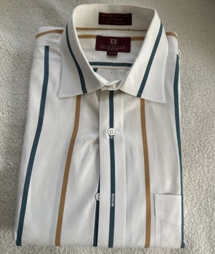 VTG Nordstrom Mens Button Down Shirt Ivory Stripe Long Sleeve Size( 16 - 1/2) 36 - 第 1/3 張圖片