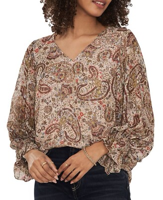 Vince Camuto Women's Balloon Sleeve French Roast Fall Forward Blouse XS NWT