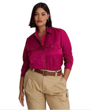 Camisa Lauren Ralph Lauren Mujer Satén Shantung Fucsia Berry Talla Grande 1X