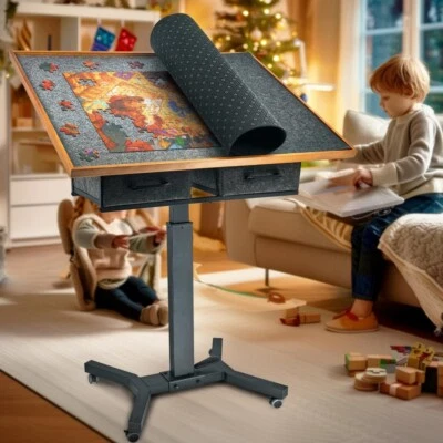 FATIVO 1500 Teile Puzzletisch Holz Puzzlebrett mit Schubladen & Rollen Höhenverstellbar