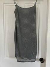 90s Y2K Bodycon Dress Vintage Mirror Mirror 00s Silver Grey Medium