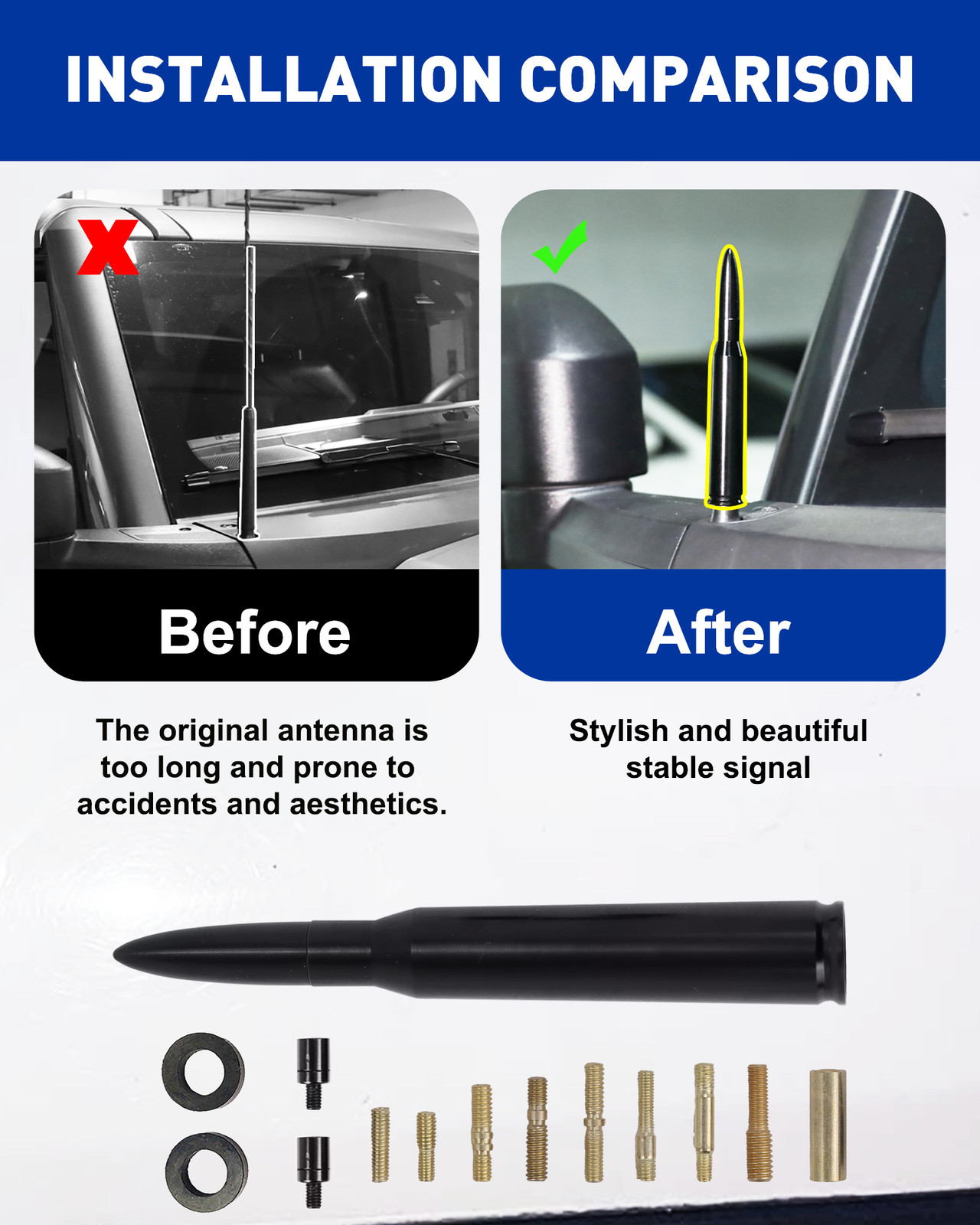 Bullet Antenna 50 Cal Caliber For Truck Dodge Ram 1500 Ford F150 Raptor