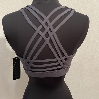 NWT Mono B Criss Cross Gray Sports Bra Size Large Removable Padding Pullover