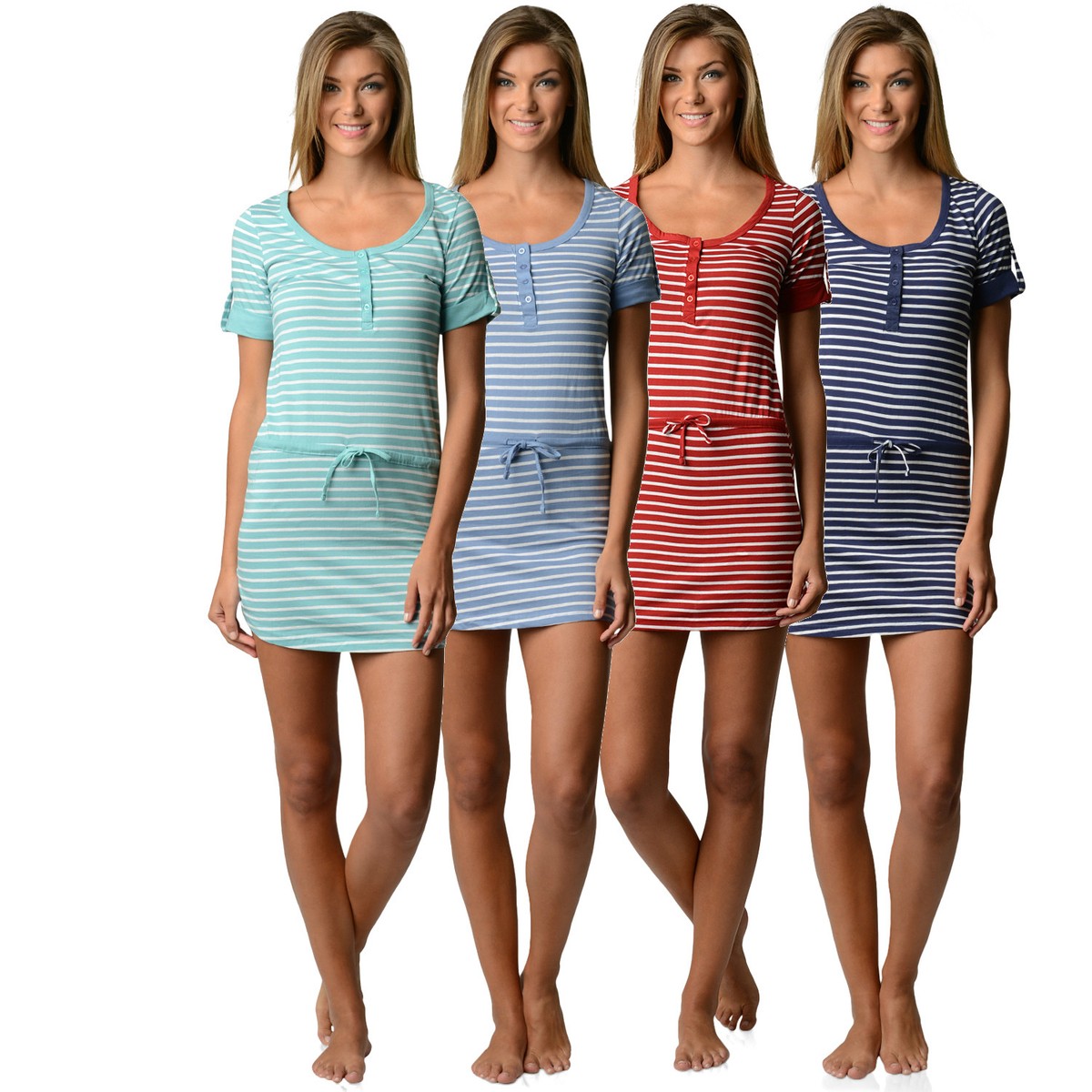 Women's Striped Henley Nightshirt - Comfy Sleep & Lounge Top - View #11