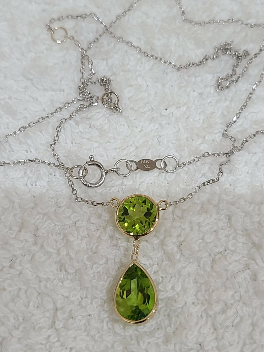 14k White Gold Necklace With Genuine Natural Peridot Stones 18 Inches