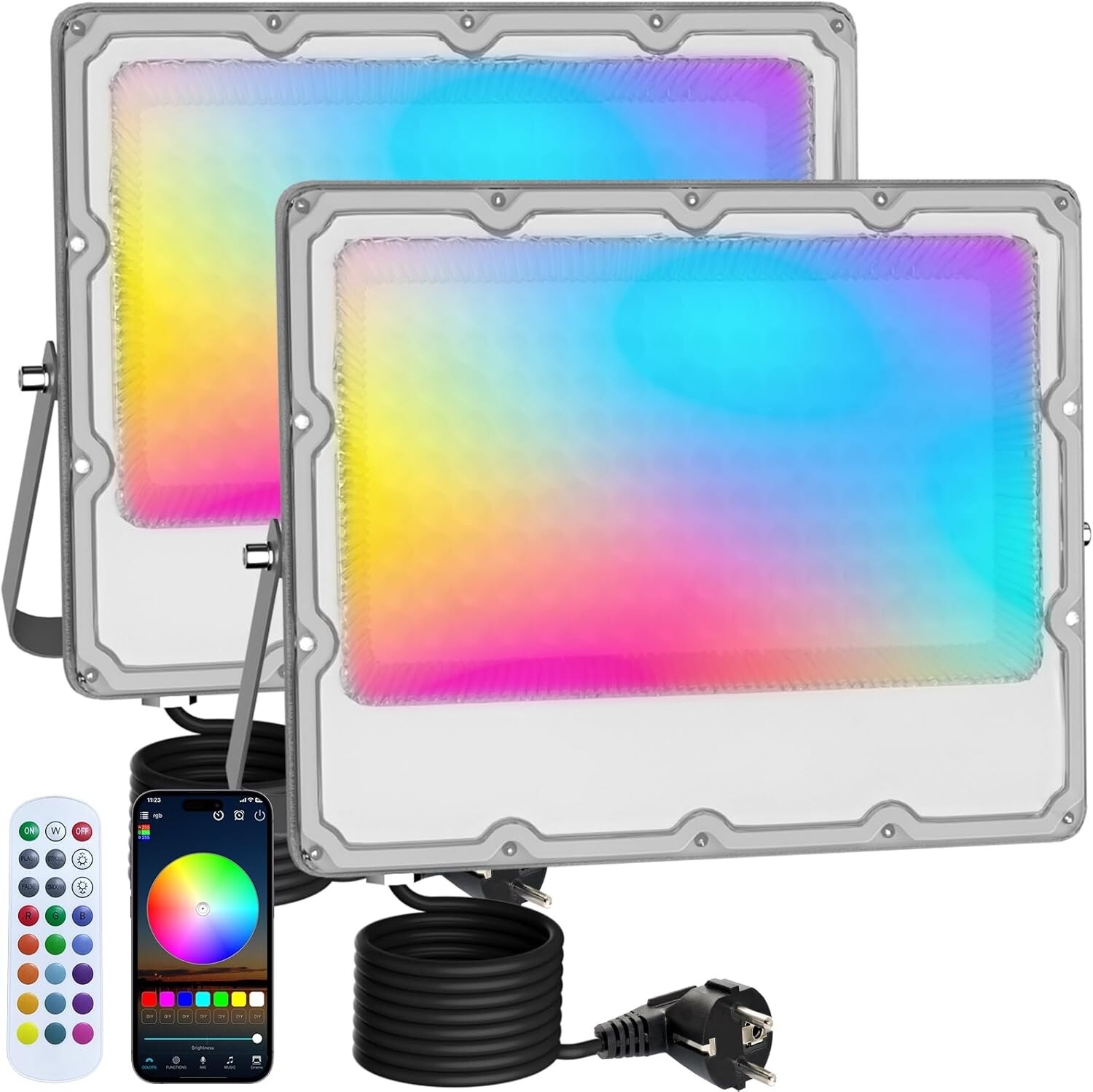 2 Fareti LED RGB Esterno 100W IP66 Bluetooth 10000LM per Giardino