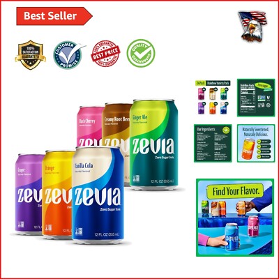 Taste Six Delicious Zero Calorie Sodas: Rainbow Variety Pack of 24