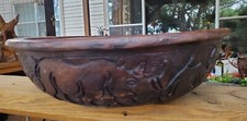 VTG Hand Carved Wooden Bowl African Jungle Art Animal Rhino Elephant 14 X 4.5