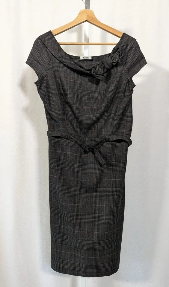 Moschino Cheap and Chic Vintage 90s Y2K Wool Rayon Plaid Pink Tartan Dress 46 IT - Image 4 of 4
