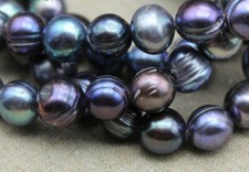 9-10mm Natural Black Freshwater Baroque Pearl Loose Beads 15''
