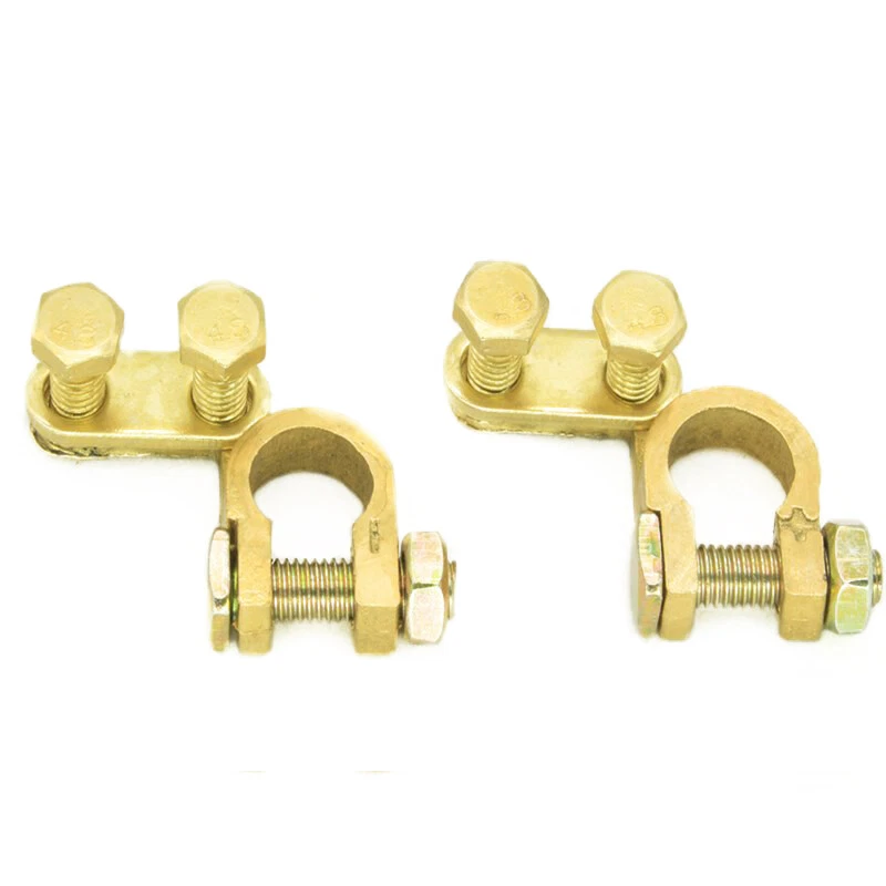 Terminal de cable de batería de poste superior 2xM8 latón puro abrazadera de cable automática pieza de alta resistencia Foto 2 de 4