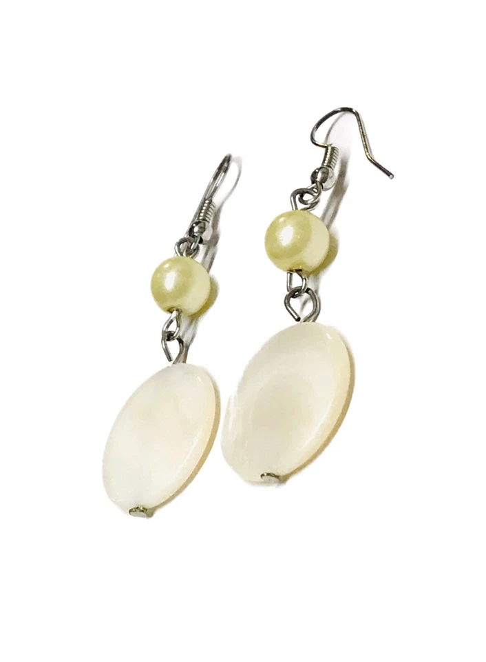 4 Pr Lot Pink & White Abalone Mother of Pearl Earrings Glass Drop Dangle Beach - Image 4 of 4