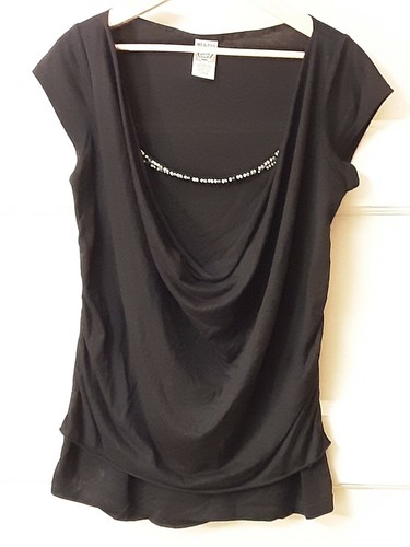 womens black Weavers girl busty scoop neck double layer blouse top sz Large