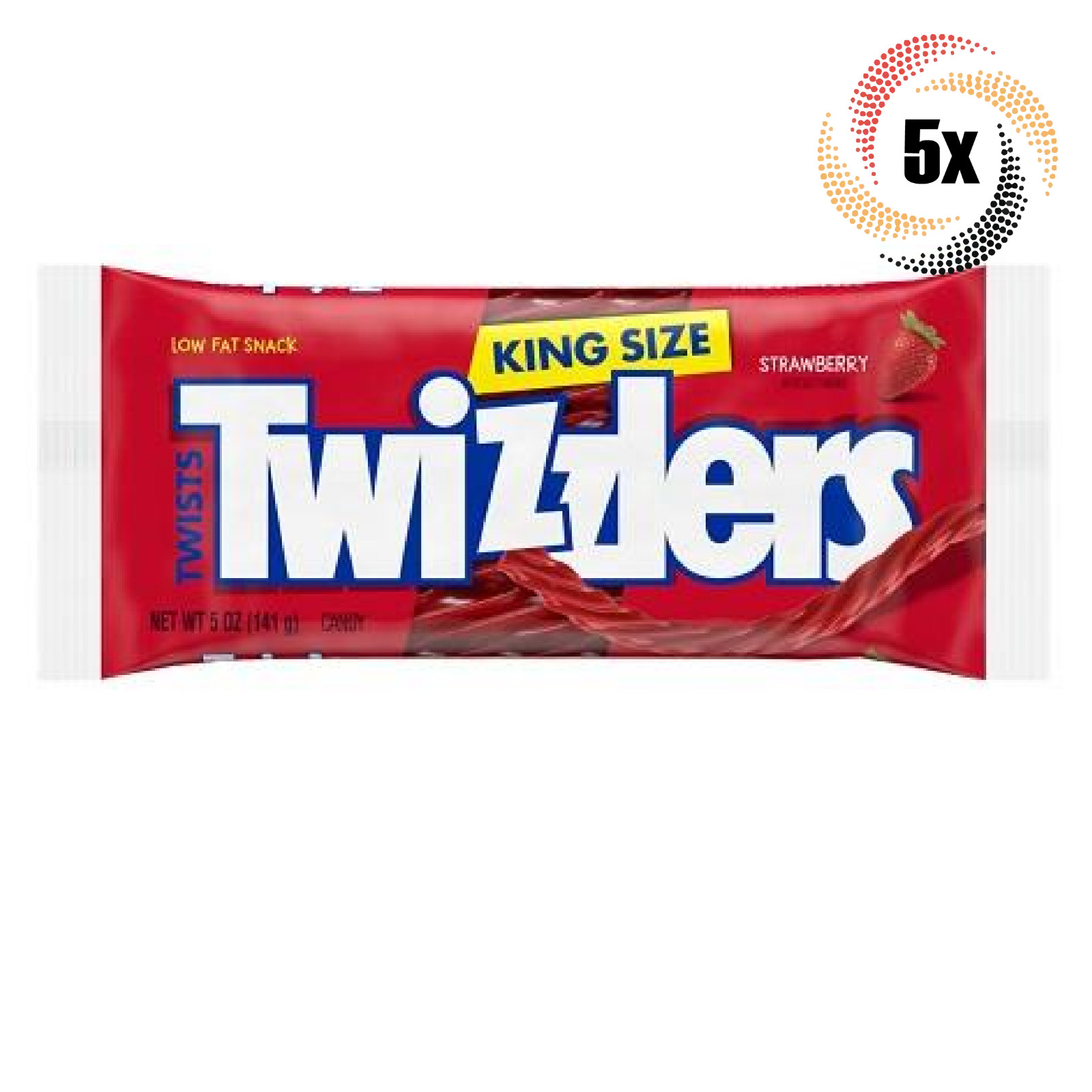 5 упаковок клубнично-лакричных твистов Twizzlers с низким содержанием жира King Size Candy | 5 унций