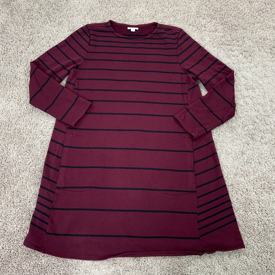 J Jill Dress Womens Large Burgundy Black Stripe Everyday Pockets Office Career