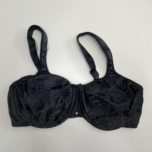 Bali Minimizer Bra 36D Satin Underwire Soft Cup Black Adjustable Straps
