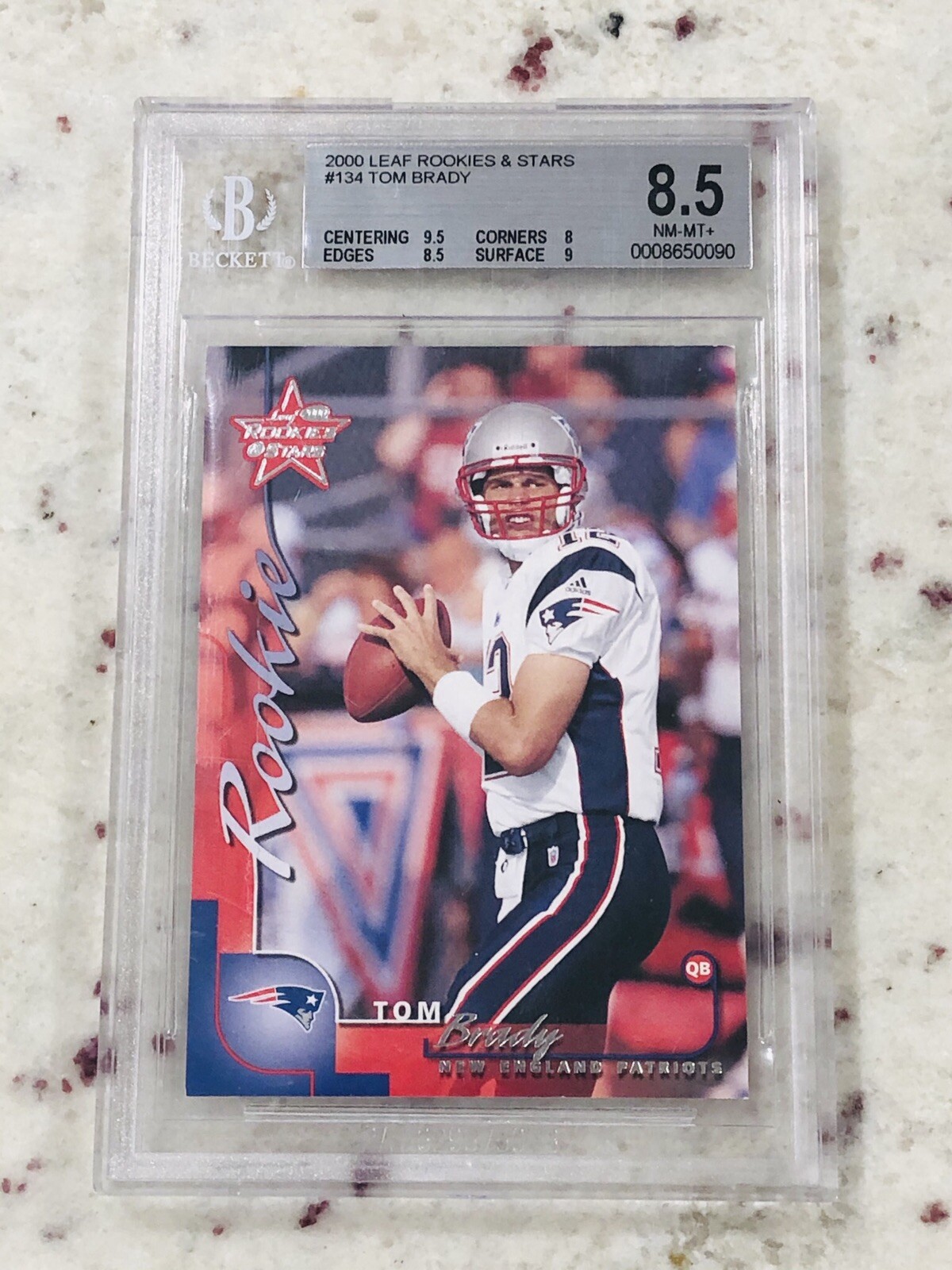 TOM BRADY 2000 LEAF ROOKIES & STARS #134 ROOKIE RC 626/1000 BGS 8.5 W/ 9.5 SUB