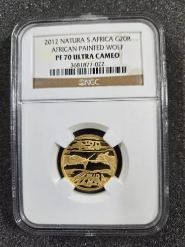 🌟 2012 South Africa 20 Rand Natura 1/4 oz 9999 Proof Gold NGC PF70 African Wolf