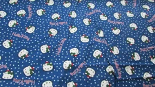 SANRIO HELLO KITTY 2004 David Textiles Licensed Blue w/Hello Kitty Christmas BTY