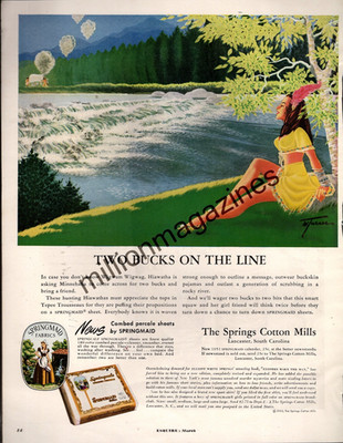 1951 Springmaid Fabrics original ad -Two Bucks on the Line - Very Rare