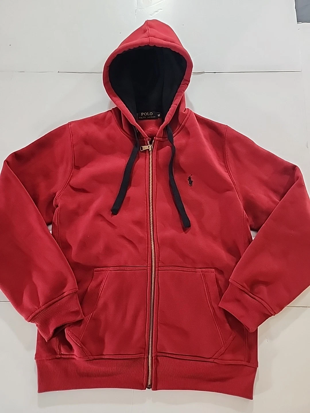 Polo Ralph Lauren Men’s M Red Waffle Thermal Lined Full Zip Hoodie Jacket Pony