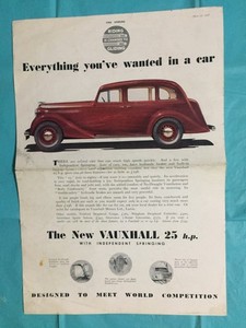 May 22, 1937 VAUXHALL "5-PASSENGER SEDAN" British Car Dealer Brochure