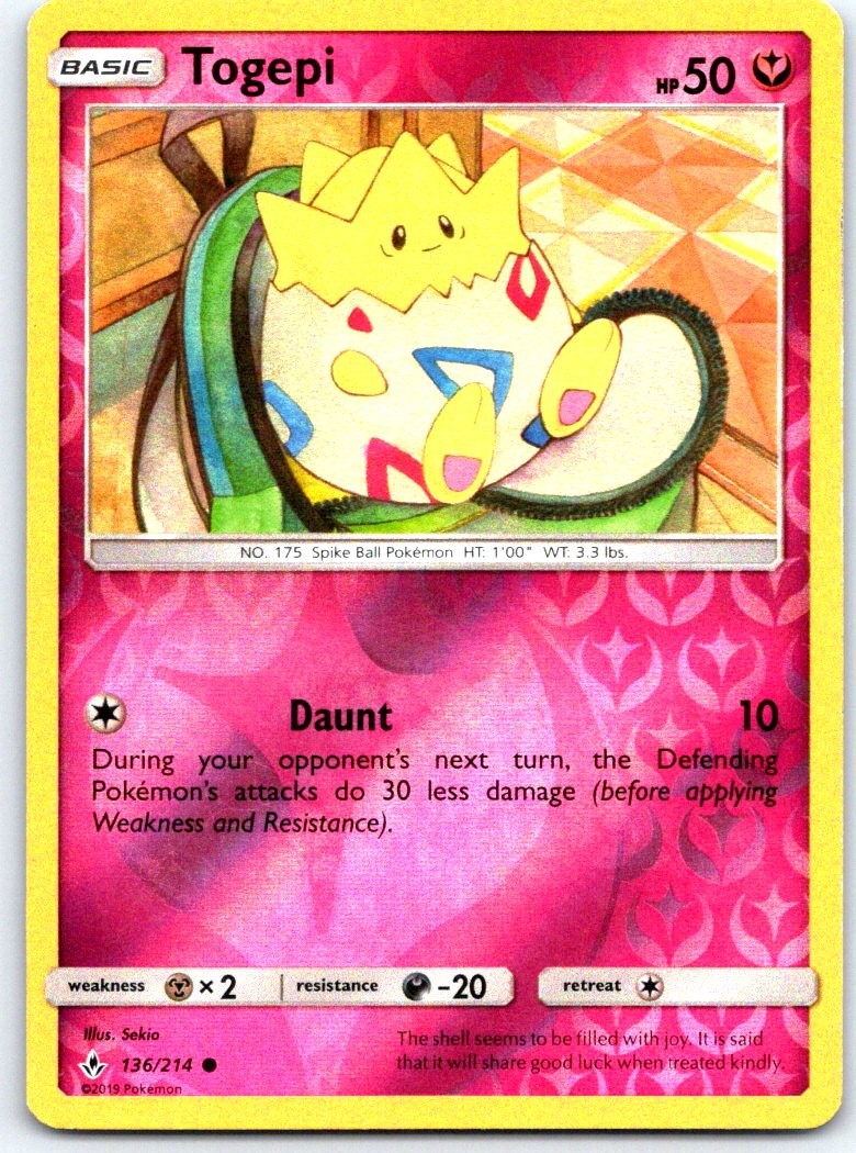 Togepi 136/214 Common Unbroken Bonds Pokemon Reverse Holo NM