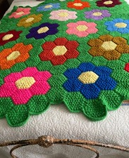 Manta Power Crochet Flower Años 70 De Colección 3D Puff Stitch Afgana Retro Groovy Daisy