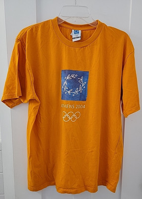 Vintage 2004 Athens Olympic T Shirt Large Orange Greece Rare Single Stitch