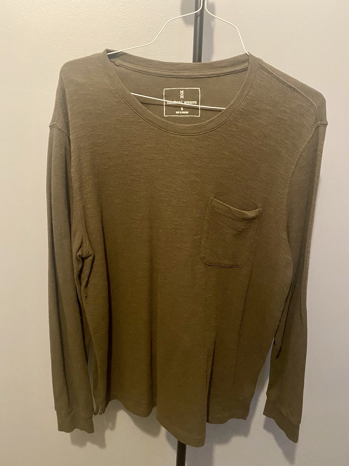 Mutual Weave Men's Long Sleeve Green Shirt Pocket Green Crew Neck XL