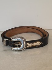 Nocona Western Leather Belt Snakeskin Inlays Silver Conchos Black Mens 32 Cowboy