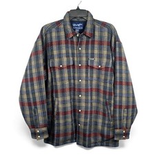 Vintage Wrangler Western Pearl Snap Mens Plaid Flannel Lined Shirt Jacket Size M