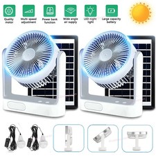 2Pack Rechargeable Fan With solar panel, 3 Speeds, LED light and 4 Free bulbs