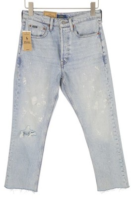 RALPH LAUREN Damen Jeans W26 lackiert blau Relaxed Straight Crop *