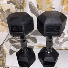 CAP 15Lb Barbell Rubber-Coated Hex Dumbbells, Set of 2 , Pair - USED