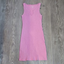 American Eagle Women's Pink Ribbed Knit Keyhole Neck Strappy Tank Midi Dress S