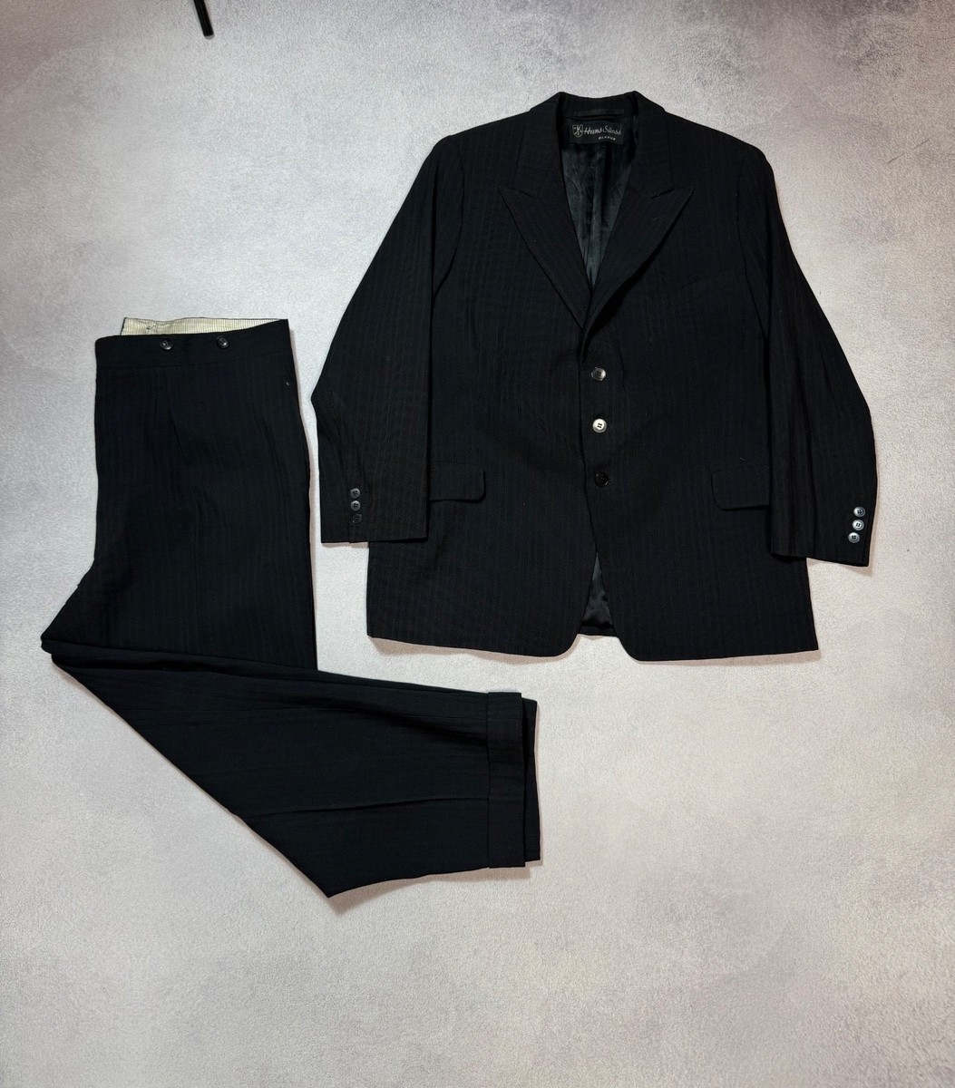 Genuine Antique 1940s/50s Wool Black Striped 2 Piece Dinner Suit