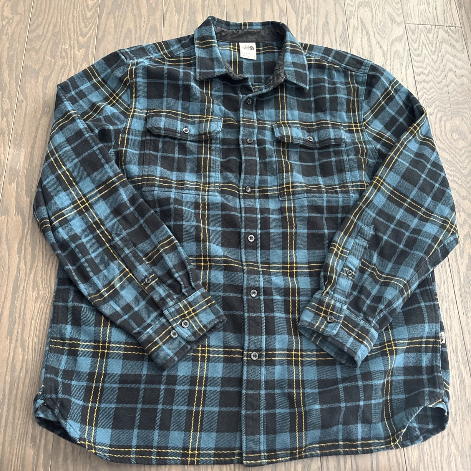 The North Face Blue Black Plaid Heavyweight Outdoor Flannel Shirt Size XL EUC