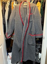 L.L.Bean Men L Gray Fleece Bath Robe Red Trim Belted Pockets Collared Logo Trim
