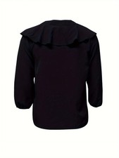 Women's Casual Polyester Blouse, Solid Color, Collarless