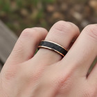 8mm Black Tungsten Band hammered Rose Gold Inlay Stepped Edge Wedding Ring — photo 5