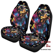 2 Piece Auto Seat Covers Car Seat Cover for Front Colorful Dachshund Dog Paw