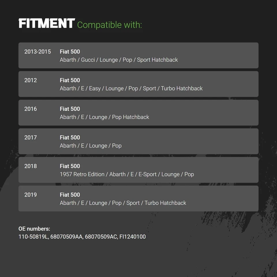 For Fiat 500 12-19 Replacement Front Driver Side Fender Standard Line Foto 2 de 2