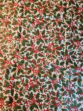 Nature's Holiday Poinsettia Holly Metallic Packed Ivory Cotton Fabric .58 Yard