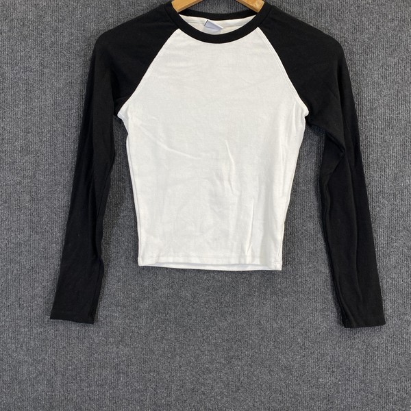 Muscle Republic Shirt Womens S White Black Raglan Long Sleeve Basic Tee Casual