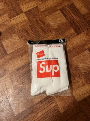 Supreme X Hanes Crew Socks - White, Pack of 4, Size 6-12
