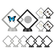 12Pcs 3.5x3.5" 3D Floating Frame Display Stand, PE Film with Base, Black Gray