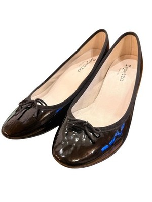 Limited Repetto Flat Ballet Shoes Ribbon EU 37 US 7 Patent Leather Black Auth